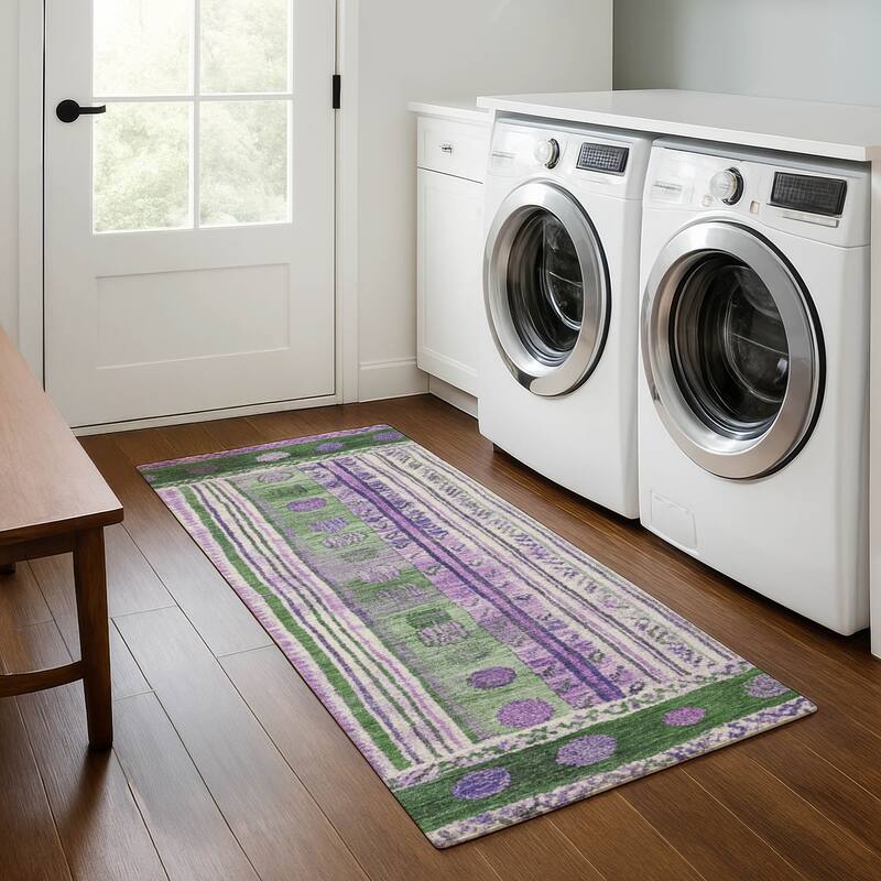 Premium Washable Super Soft Global Modern Mayfield Rug - Green - 2'3" x 7'6"