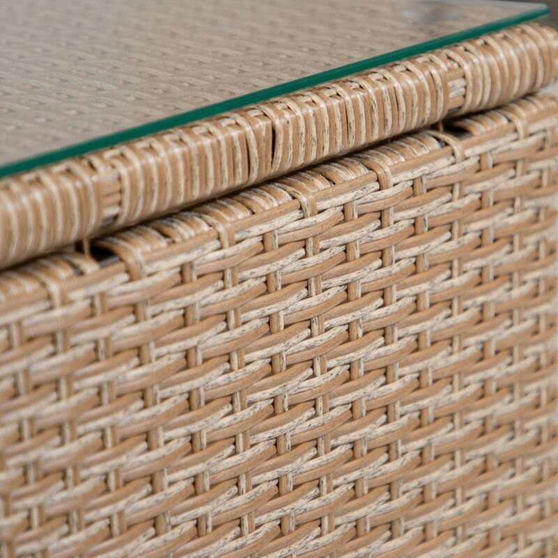 Zaara Contemporary Compact Wicker and Glass Top Outdoor End Table by M&L Co.
