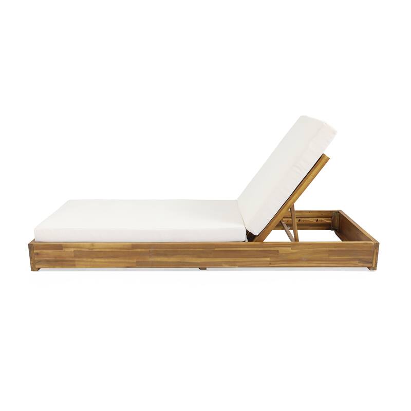 Ian Outdoor Acacia Wood Chaise Lounge with Cushion (Set of 4) by Christopher Knight Home