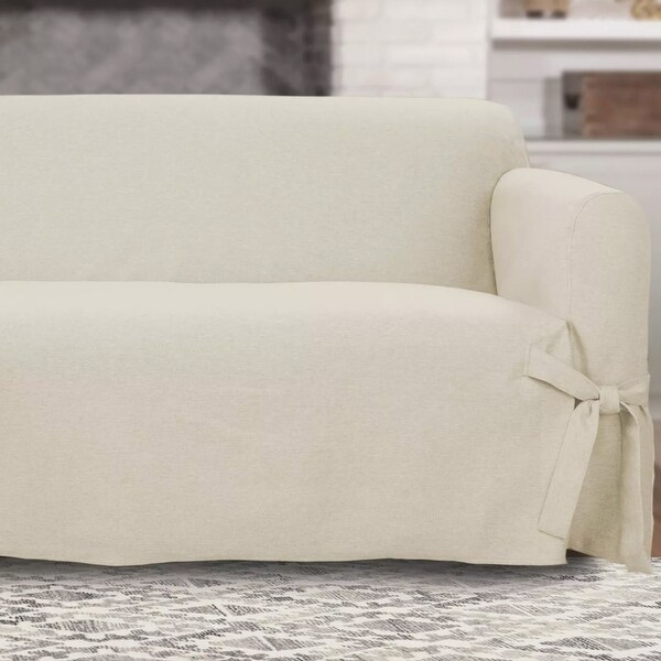SureFit Farmhouse Basketweave One Piece Sofa Slipcover with Ties