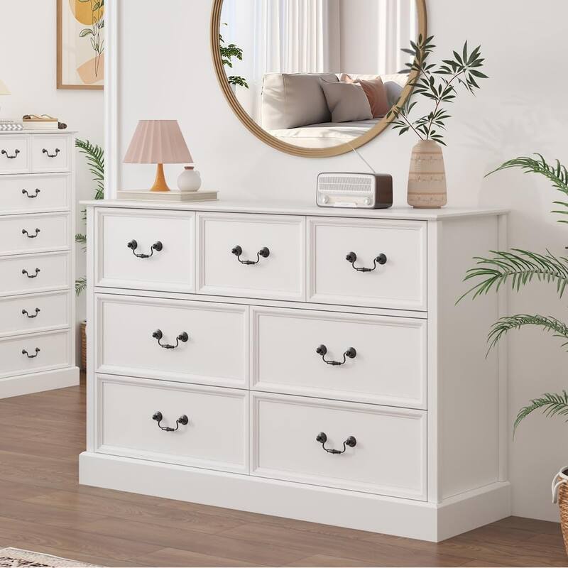 Farmhouse 7 Dresser Chests for Bedroom,48" Wood Dresser Chest of Drawers Organizer Storage