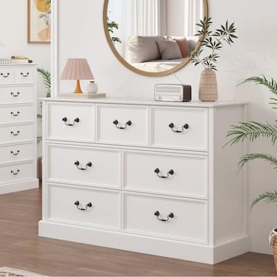 Farmhouse 7 Dresser Chests for Bedroom,48" Wood Dresser Chest of Drawers Organizer Storage