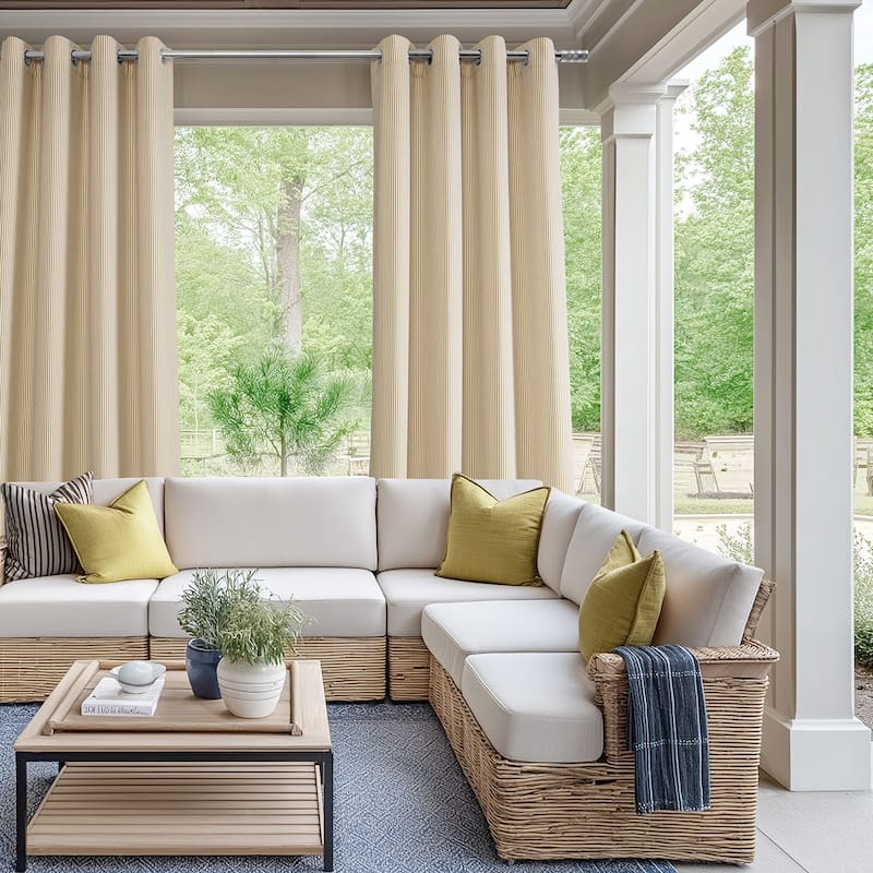 Exclusive Fabrics Villanova Striped Grommet Waterproof Light Filtering Outdoor and Indoor Curtains (1 Panel)
