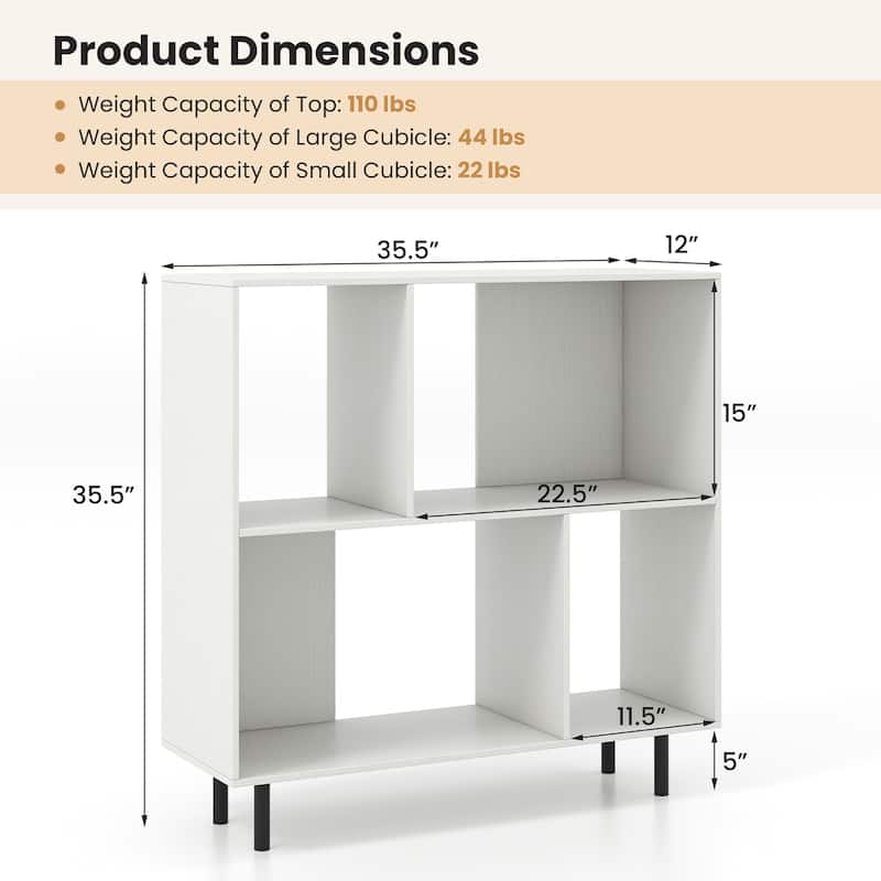 Gymax 2PCS 4 Cubby Open Bookcase 3-Tier Freestanding Bookshelf w/