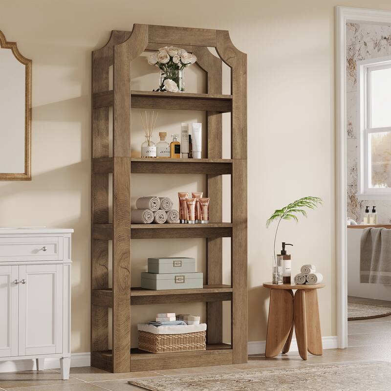 Tall 5 Shelf Bookcase, Storage And Display Bookshelf For Home Office And Living Room