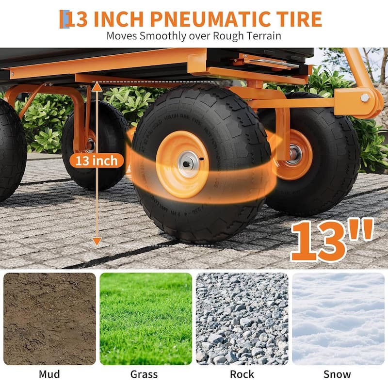 Heavy Duty Garden Dump Cart 1200lb Capacity, Yard Wagon with 180° Pivoting Handle