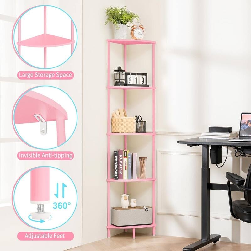 5-Tier Bookshelf, 65" Tall Shelves