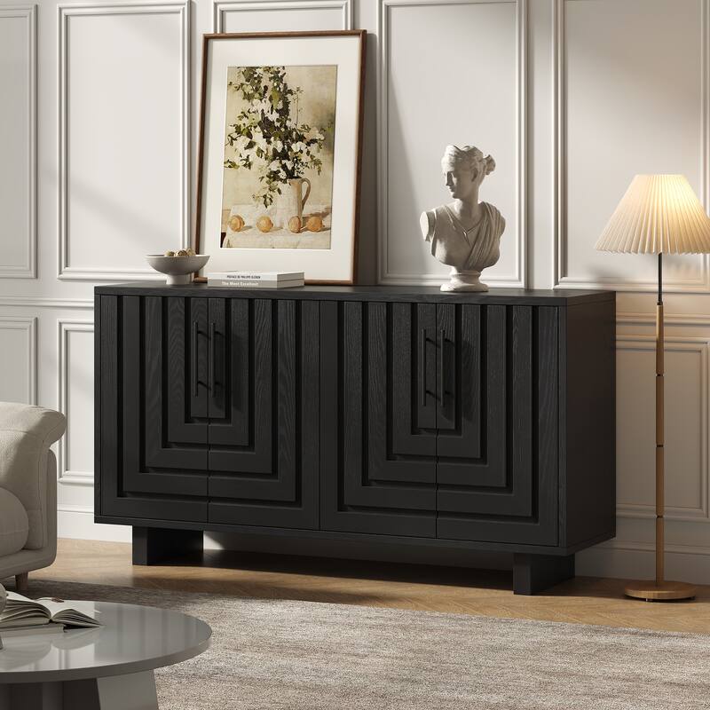 Christopher Knight Home - Lyra 59" Modern Sideboard Storage Cabinet with 4 Doors - Ash Veneer with Metal Handles - Black