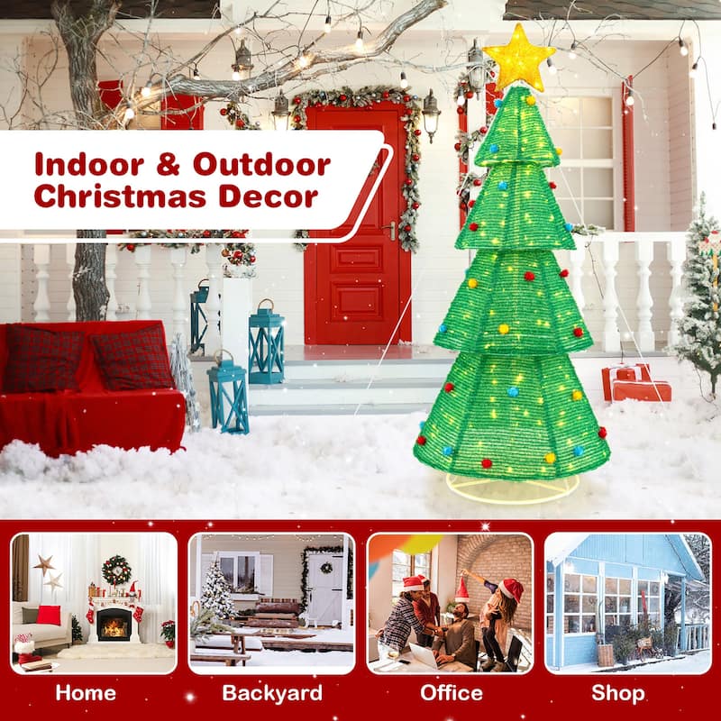 Gymax 6.2 FT Collapsible Christmas Tree w/ 200 Built-in LED Lights Top - Multi - See Details