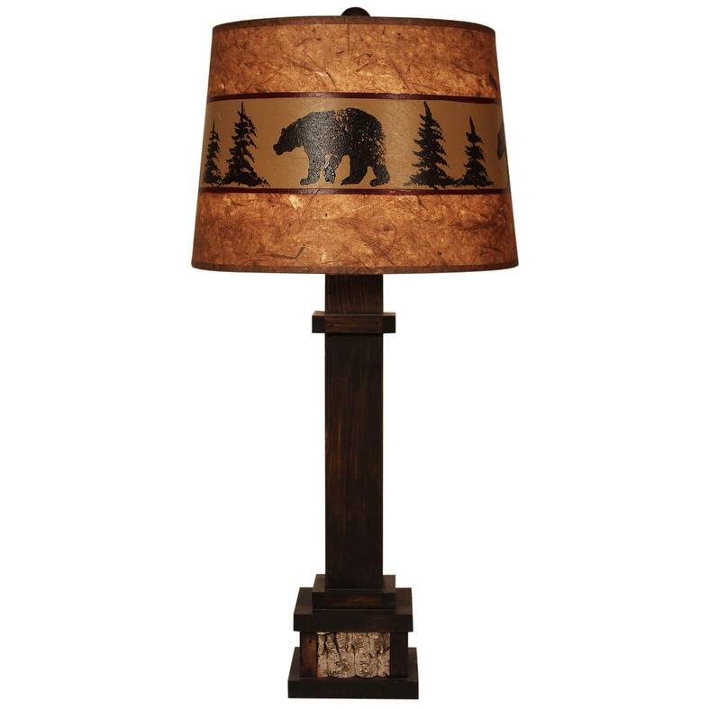 Rustic Mission Style Table Lamp - Poplar Bark Accents - Alternate Shade