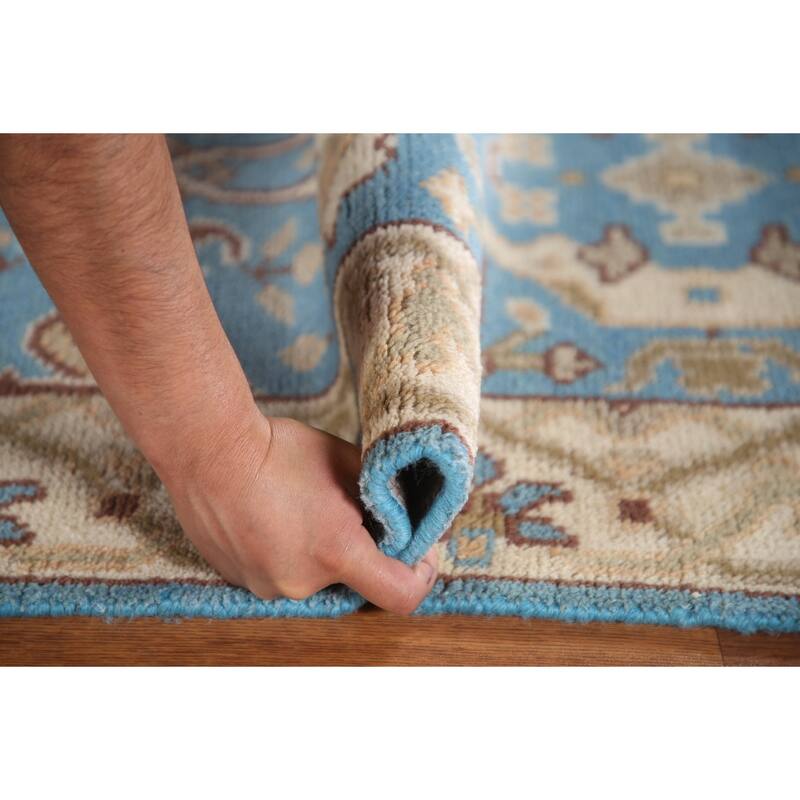 Light Blue Oushak Oriental Runner Rug Handmade Wool Carpet - 2'6"x 9'9"