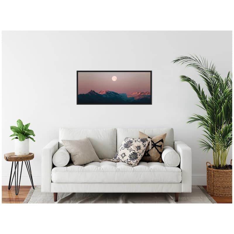 Kate and Laurel Sylvie Panoramic Pastel Moonrise over Icelandic Mountains Framed Canvas by Michael Schauer