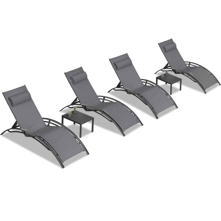 PURPLE LEAF Patio Chaise Lounge Set Outdoor Beach Pool Sunbathing Lawn Outside Chairs with Side Table Included - Oversize Grey 4PC