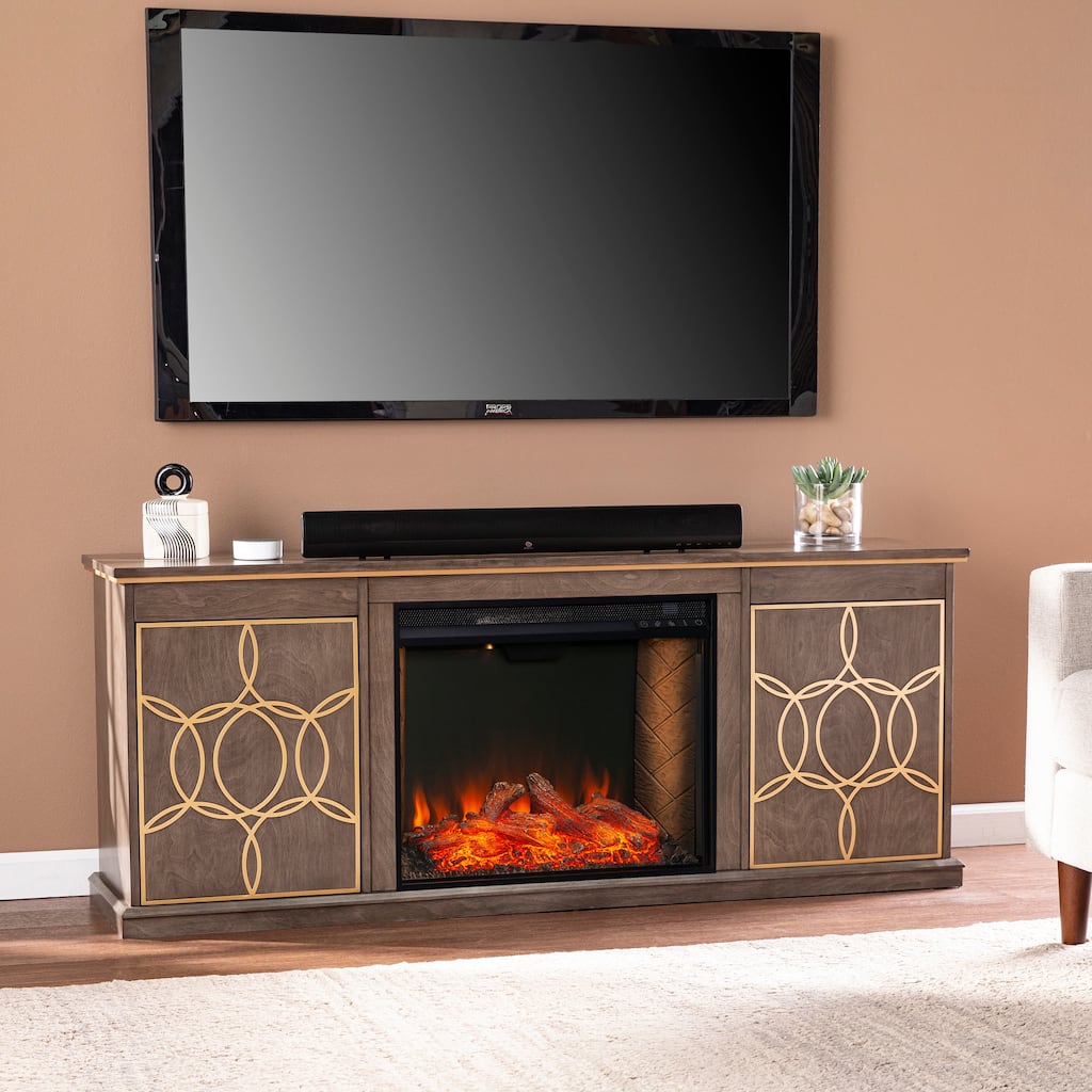 SEI Furniture Ysidro Transitional Brown Electric Fireplace Console