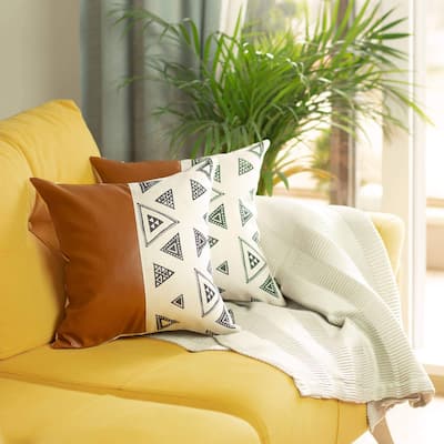 Decorative Vegan Faux Leather Throw Pillows Set of 2