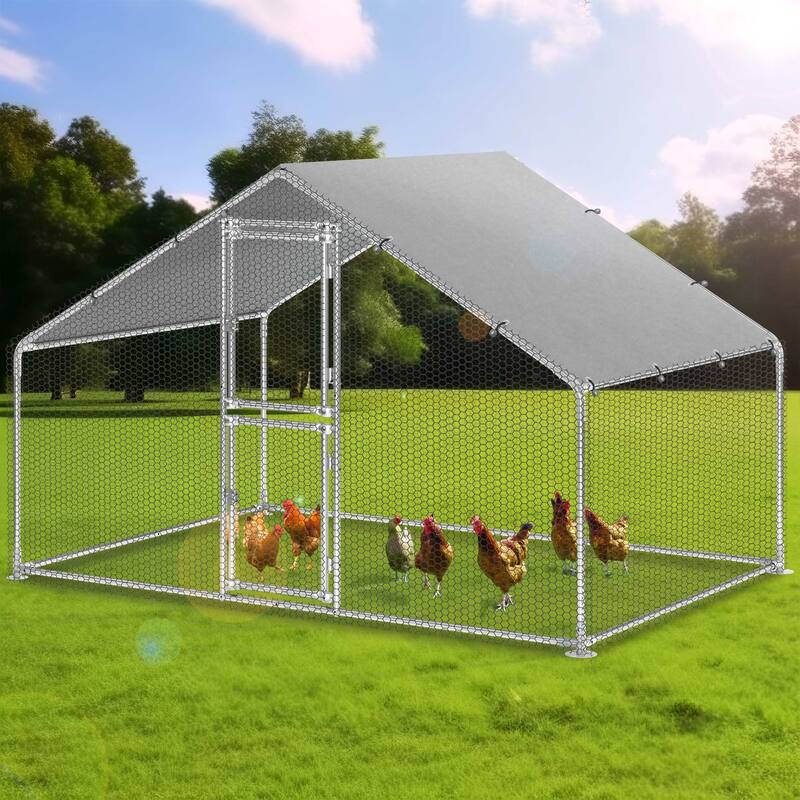 Moasis Large Metal Chicken Coop Cage with Cover Poultry Fence Outdoor,Poultry Cage for Rabbits Goose Ducks - 6.55 ft X 9.8 ft X 6.3 ft