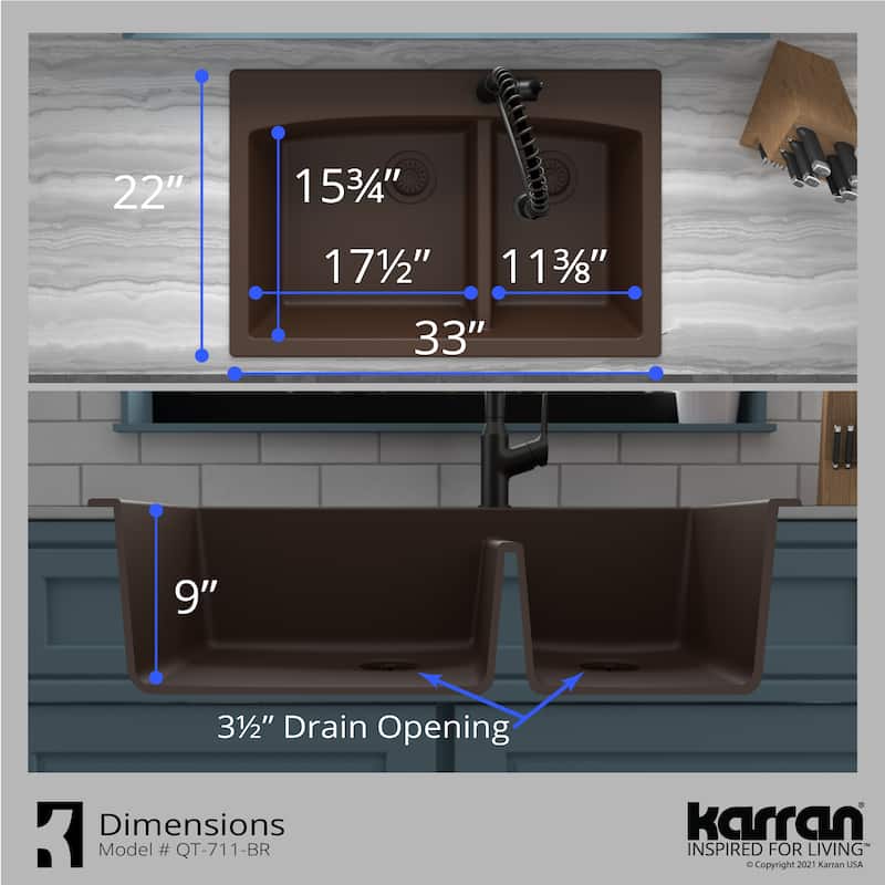 Karran Drop-In Quartz Double Bowl Kitchen Sink