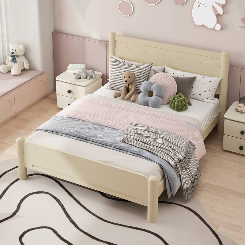 Queen Size Wood Bed Frame,Wood Platform Bed - Beige+Natural
