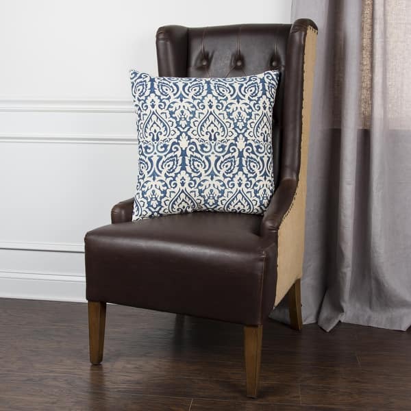 slide 1 of 3, Navy Blue/ Cream Cotton Damask Throw Pillow