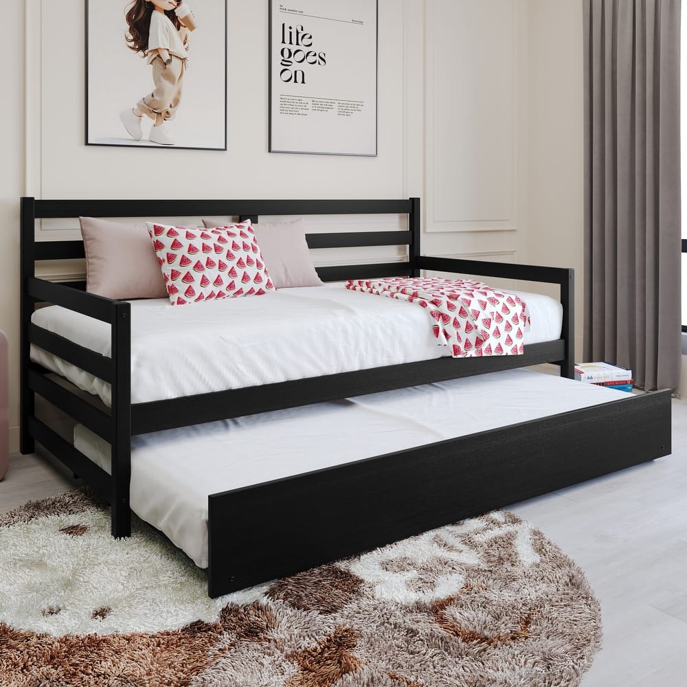 CraftPorch Rustic Wooden Twin Size Daybed With Trundle