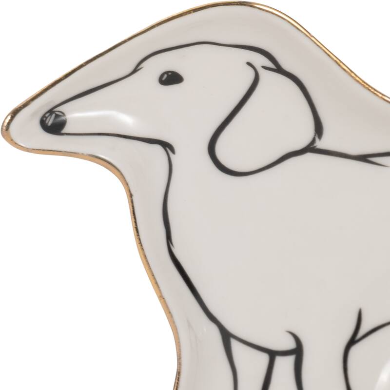 Sagebrook Home Dog and Cat Trinket Tray With Gold Detail, White/Black