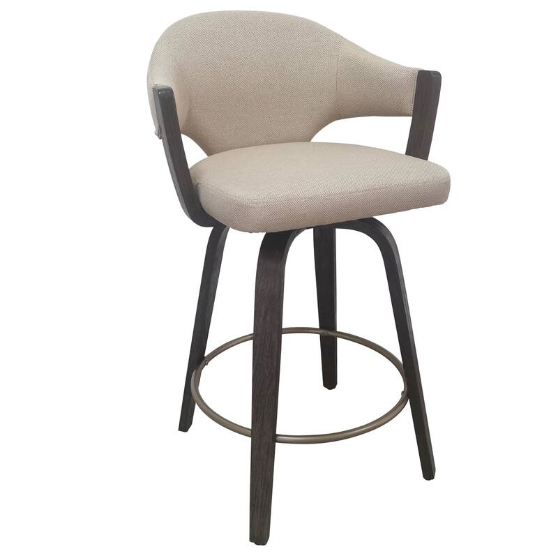 Modern Fabric and Bentwood 26" Counter Stool with Swivel, Set of 2 - Wallnut