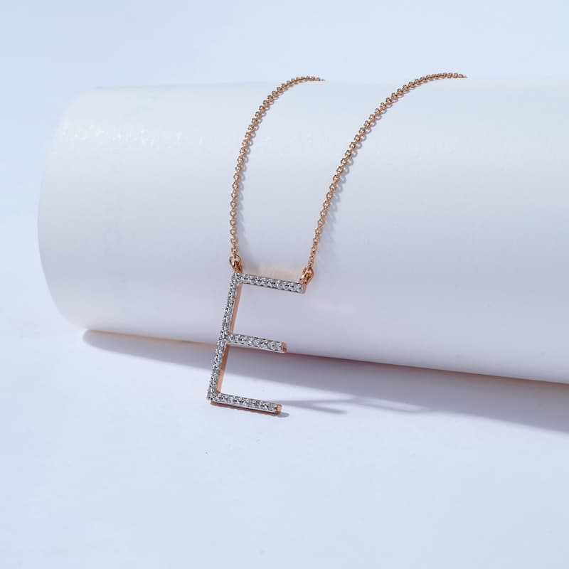 1/20ct TDW Diamond Classic Initial Pendant Necklace in Silver for Women - E - Rose