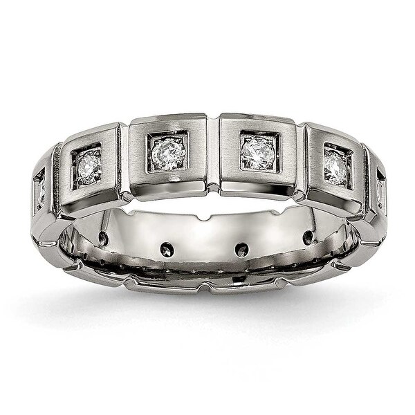 Titanium Brushed/Polished Grooved CZ Ring (5 mm)