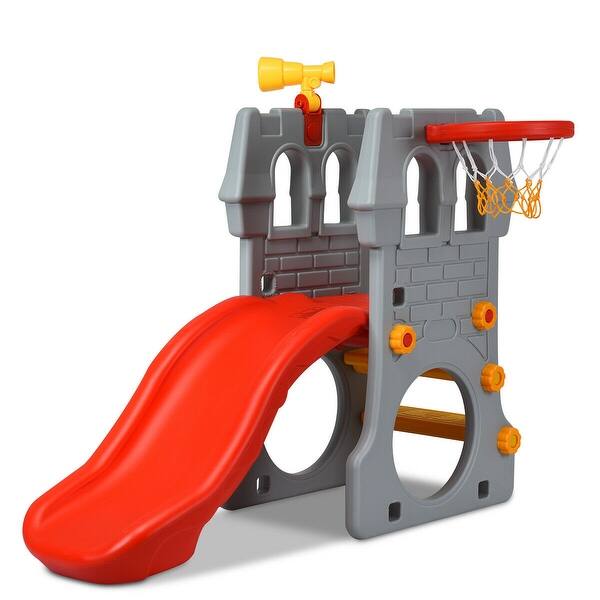 Shop Gymax 2 Step Children Castle Slide Basketball Hoop And