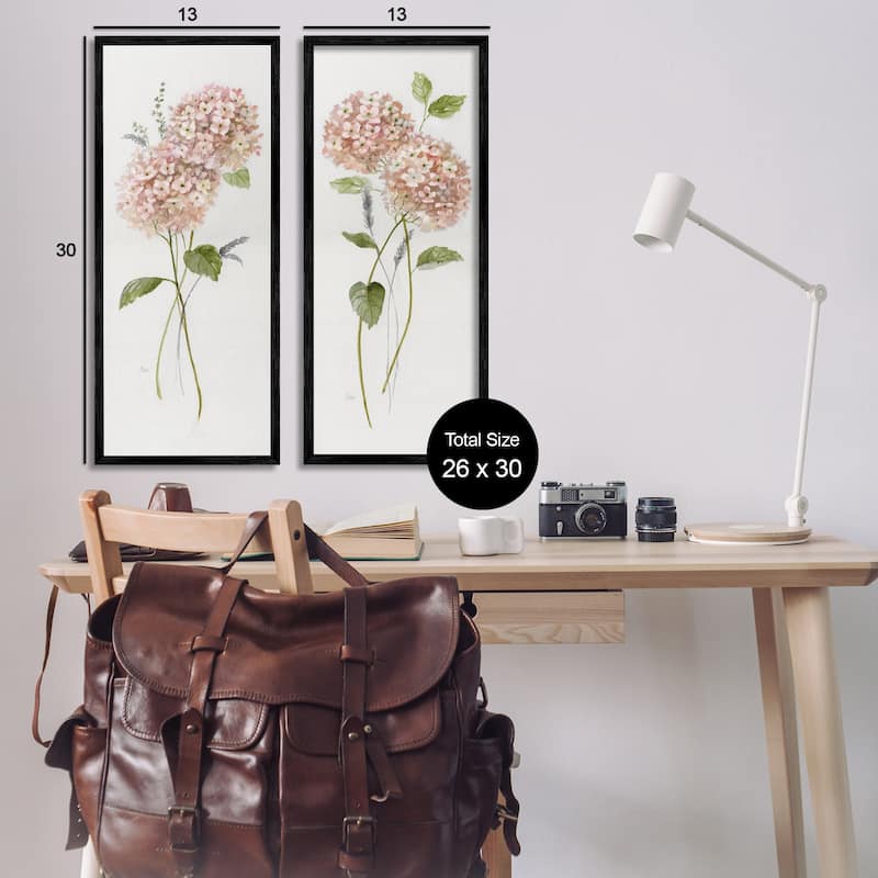 Stupell Pink Hydrangea Sprigs Framed Giclee Art Design By Nan (Set of 2)