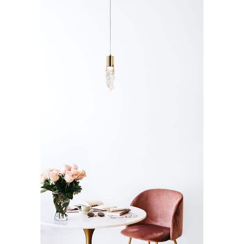 1 Light Gold Metal LED Pendant With A Clear Crystal Stone