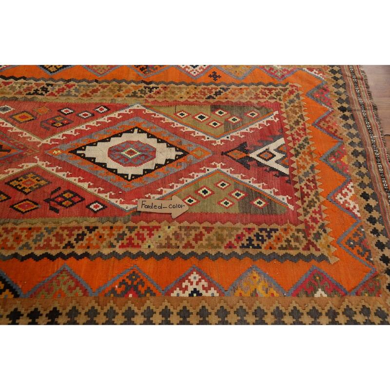 Vegetable Dye Kilim Qashqai Persian Antique Rug Handmade Wool Carpet - 4'9"x 12'1"