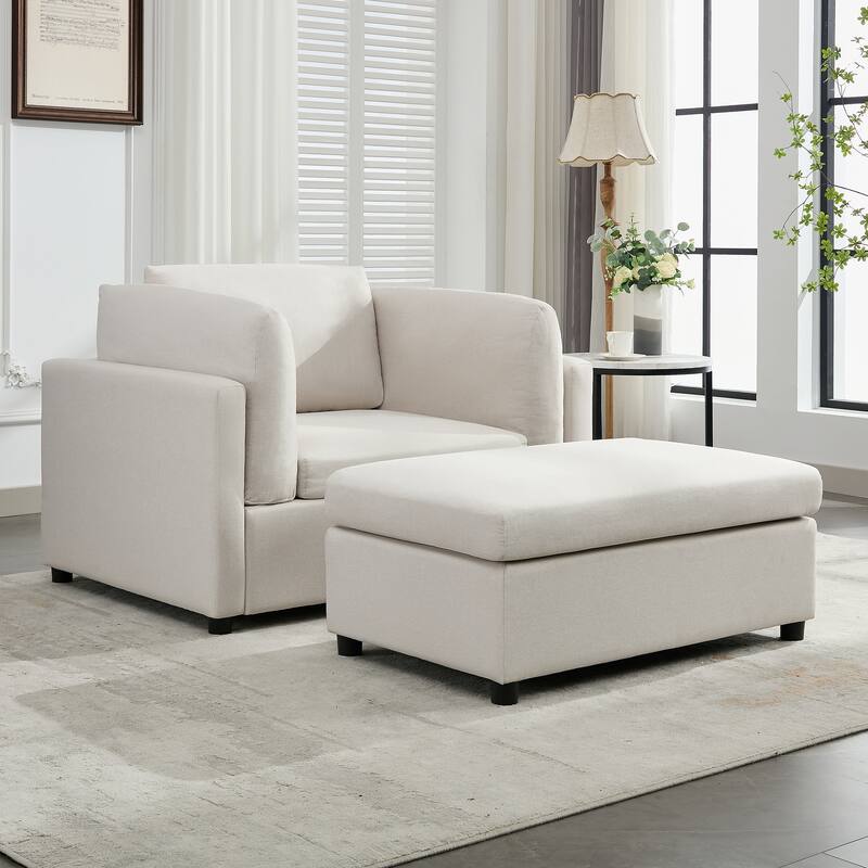 Modern Oversized Armchair with Ottoman for Living Room