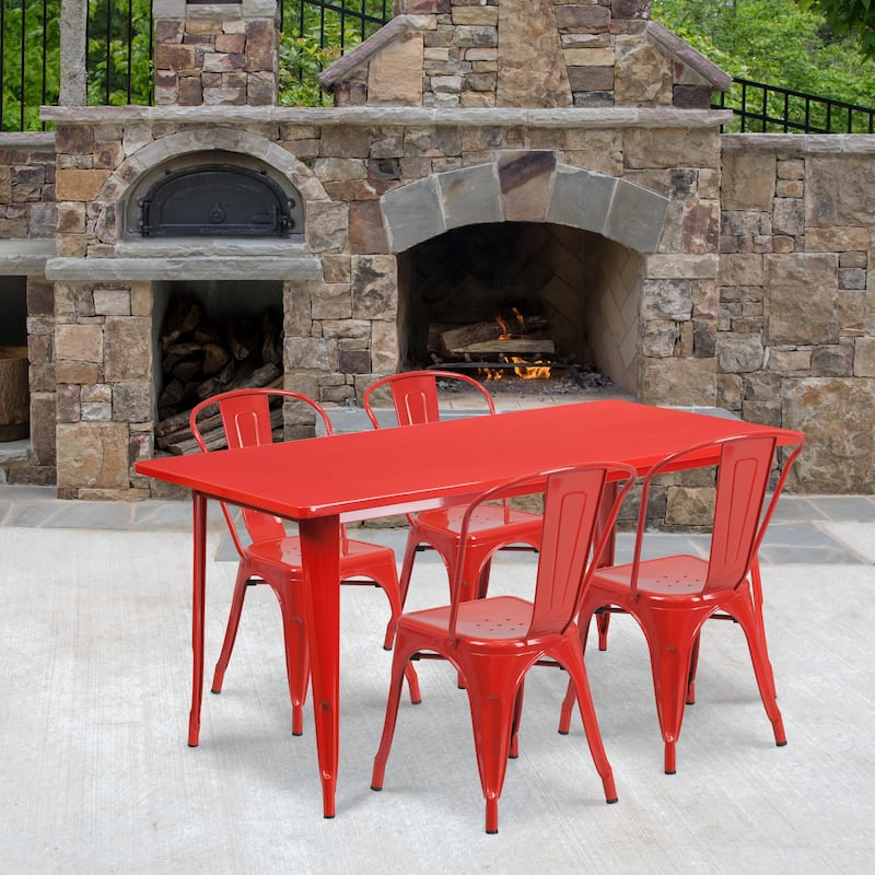 Metal Indoor/ Outdoor Table and Stackable Chair Set