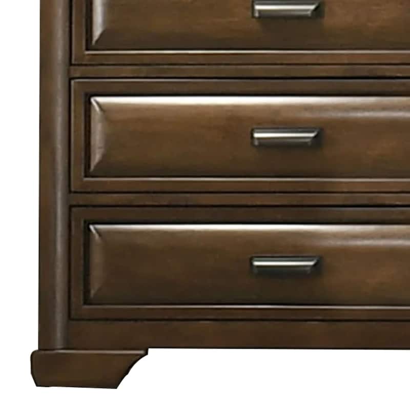 Cair Tall Dresser Chest, 5 Beveled Drawers, Bronze Metal, Brown Wood
