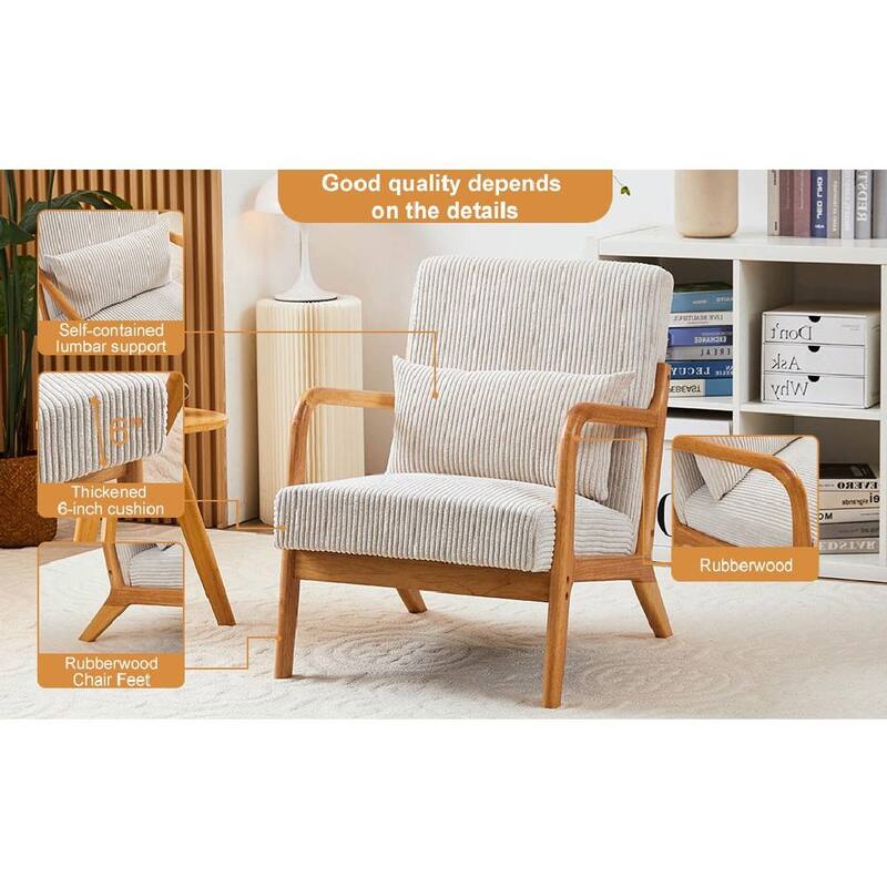 Mid-Century Modern Accent Chair, Armchair Living Room Chairs with Pillow