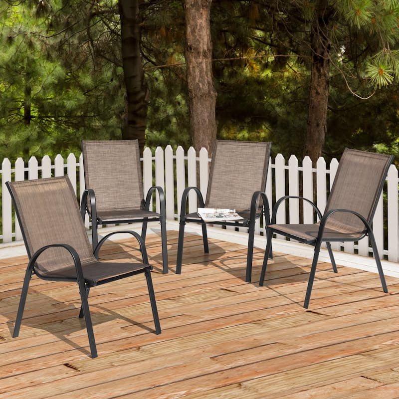 Nuu Garden Patio 4-Piece Textilene Dining Chairs with Armrests and Stackable Design