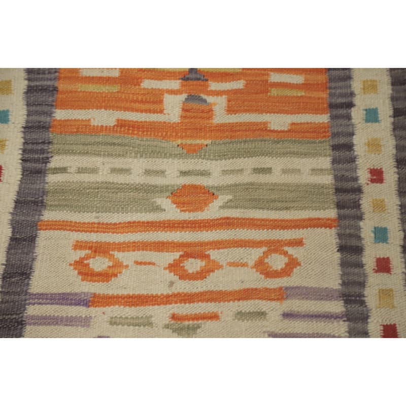 Hand Woven Oriental 100% Wool Carpet Southwestern Tribal Multi-Colored Kilim Runner Rug - 5' 8'' X 1' 9''