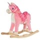 preview thumbnail 1 of 6, Plush Unicorn Rocking Horse with Sounds, Wagging Tail, and Wooden Base for Kids 3-6 Years Pink