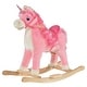 preview thumbnail 2 of 7, Qaba Rocking Horse, Kids Ride on Horse Unicorn Design with Wooden Base, Tail Wag & Sounds for Toddlers 3-6 Years Old, Pink