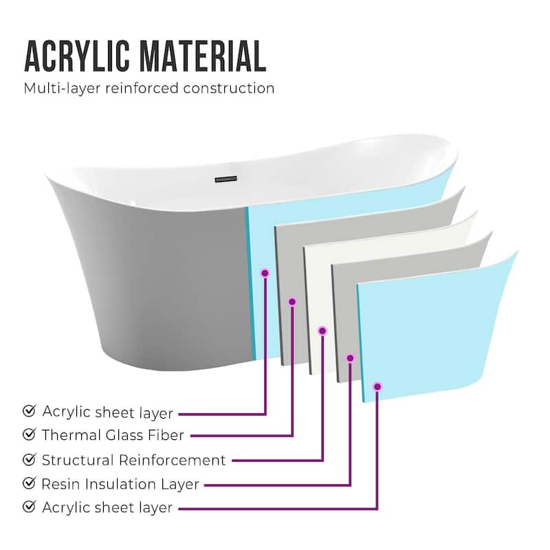 Vanity Art 67 inch Acrylic Freestanding Soaking Bathtub