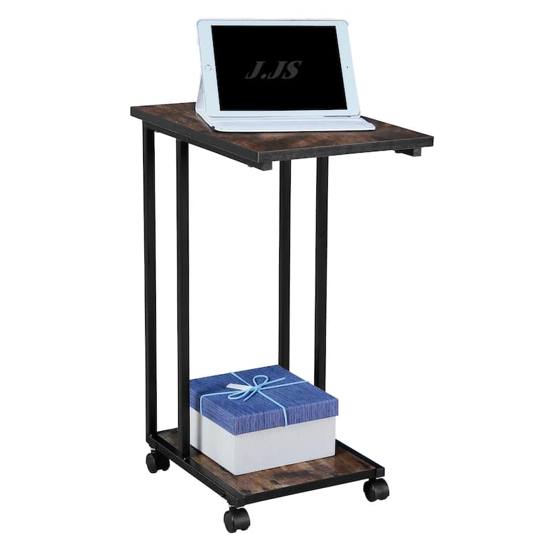 JJS Side End C Table for Sofa, Living Room Couch Table Snack Table That Slide Under for Small Spaces