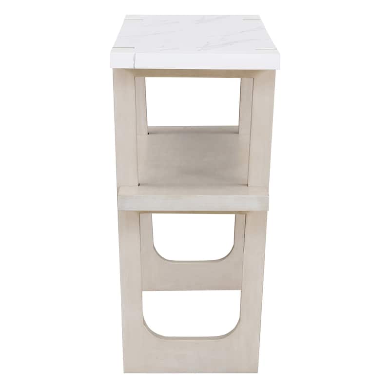 Retro Elegant Console Table with Marble-Effect Top & Versatile Storage