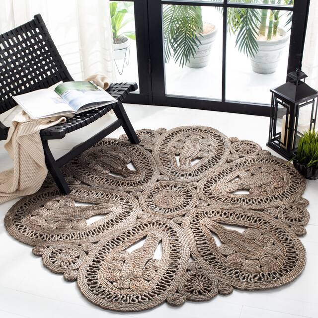 SAFAVIEH Handmade Natural Fiber Ljiljanka Floral Jute Rug - 10' Round - Grey