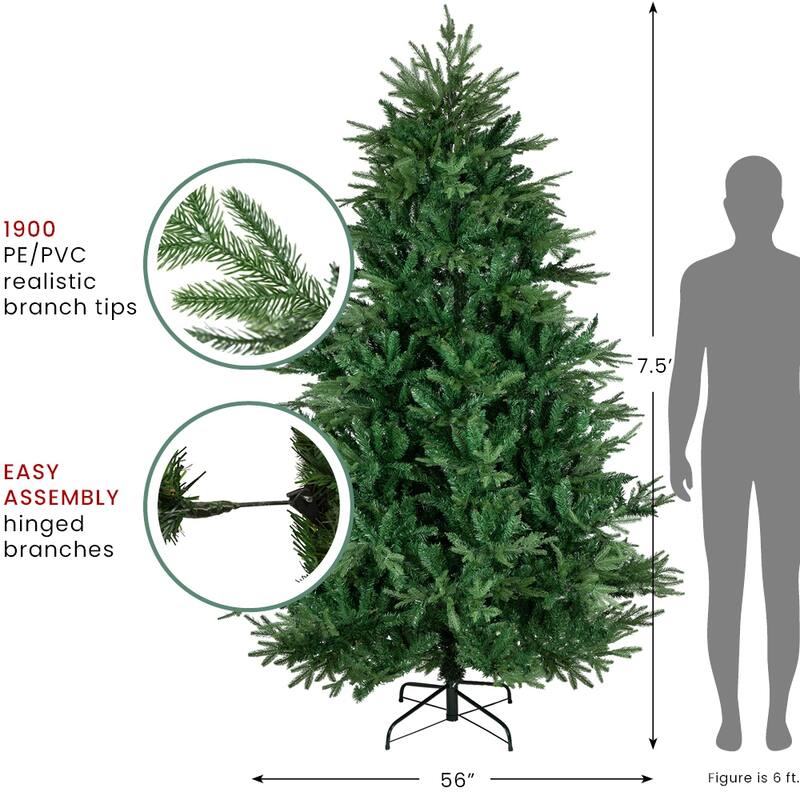 real touch™️ full juniper pine artificial christmas tree unlit 7.5' - 7.5 Foot