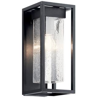 Kichler Mercer 16 inch 1 Light Outdoor Wall Light with Clear Seeded Glass in Black Finish
