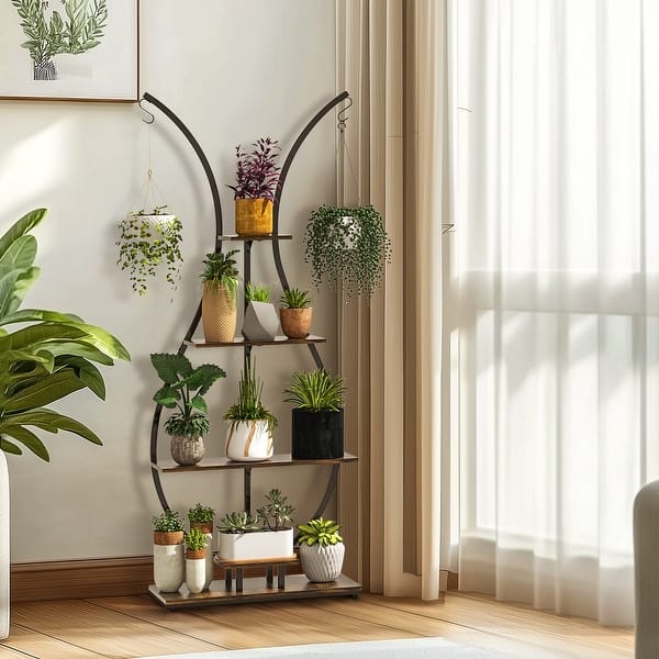 5 Tier Tall Plant Stand Vase-Shape Metal Plant Shelf with Hanging Hook - 30