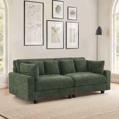 89In Comfy Couch, 3 Seater Sofa With Wood Legs, Chenille Couch For Small Space,Apartment - 89"W X 44.1"D X 33.9"H