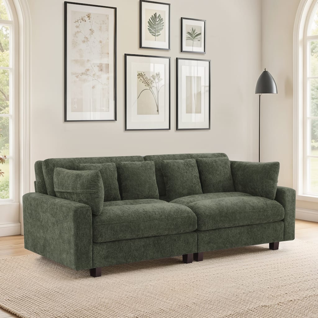 89In Comfy Couch, 3 Seater Sofa With Wood Legs, Chenille Couch For Small Space,Apartment - 89"W X 44.1"D X 33.9"H