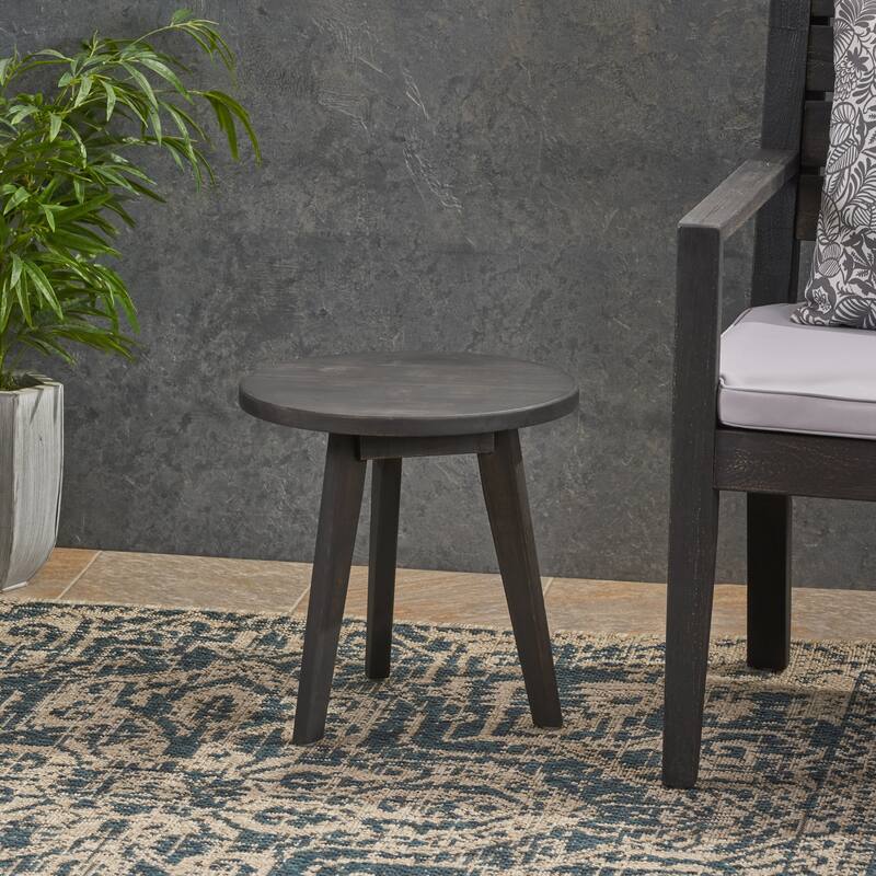 Modern Acacia Wood Side Table with Round Top and Triangular Base